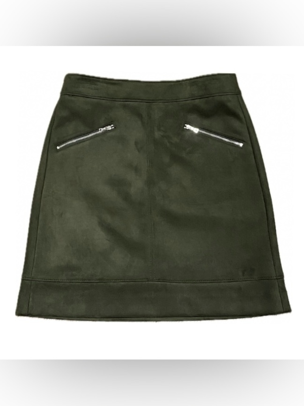 LOFT Olive Green Faux Suede Motor Mini Skirt Streetwear Preppy Indie - Size 0